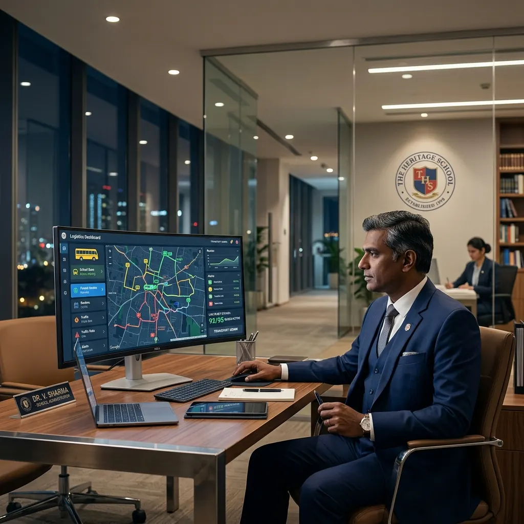 School administrator managing bus routes on a dashboard